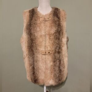 Women's Tan and Brown Faux Fur Vest